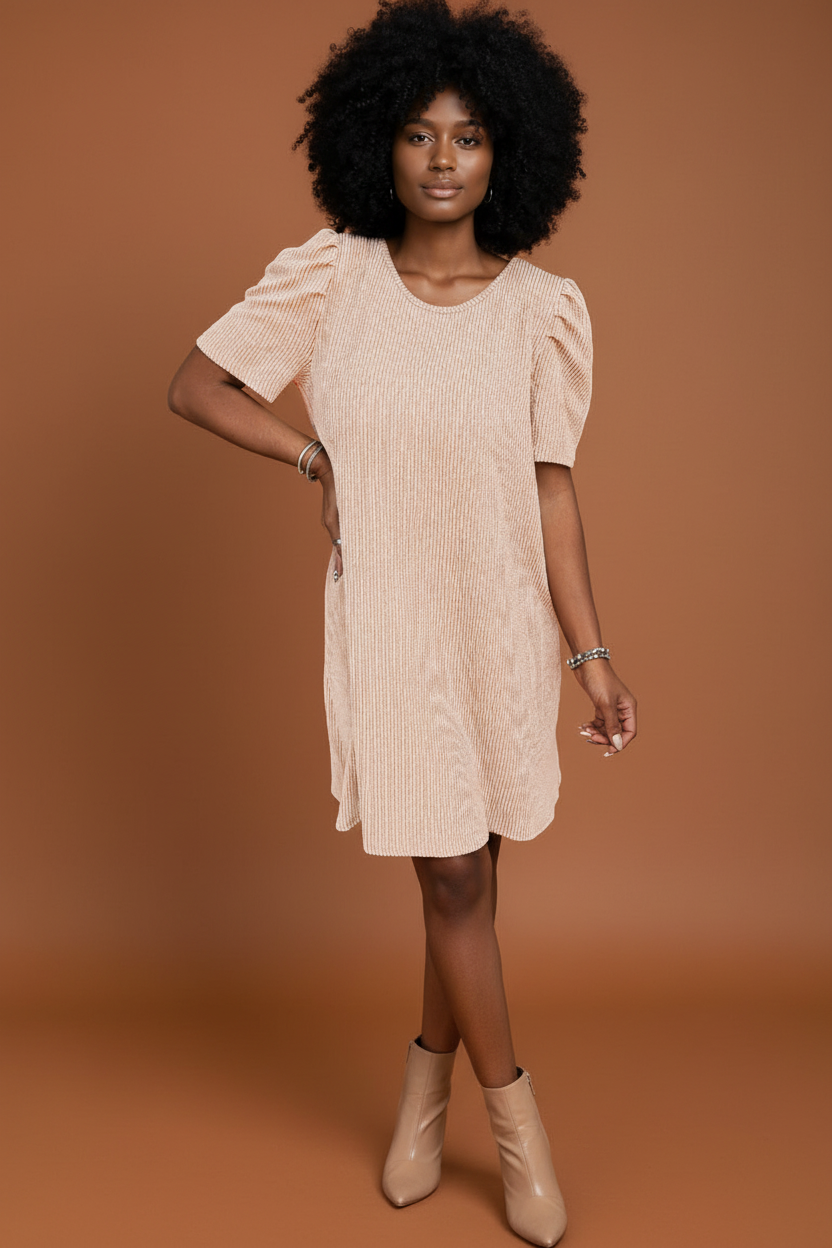 Blush Ribbed T-Shirt Dress – Happy Hour Fashion
