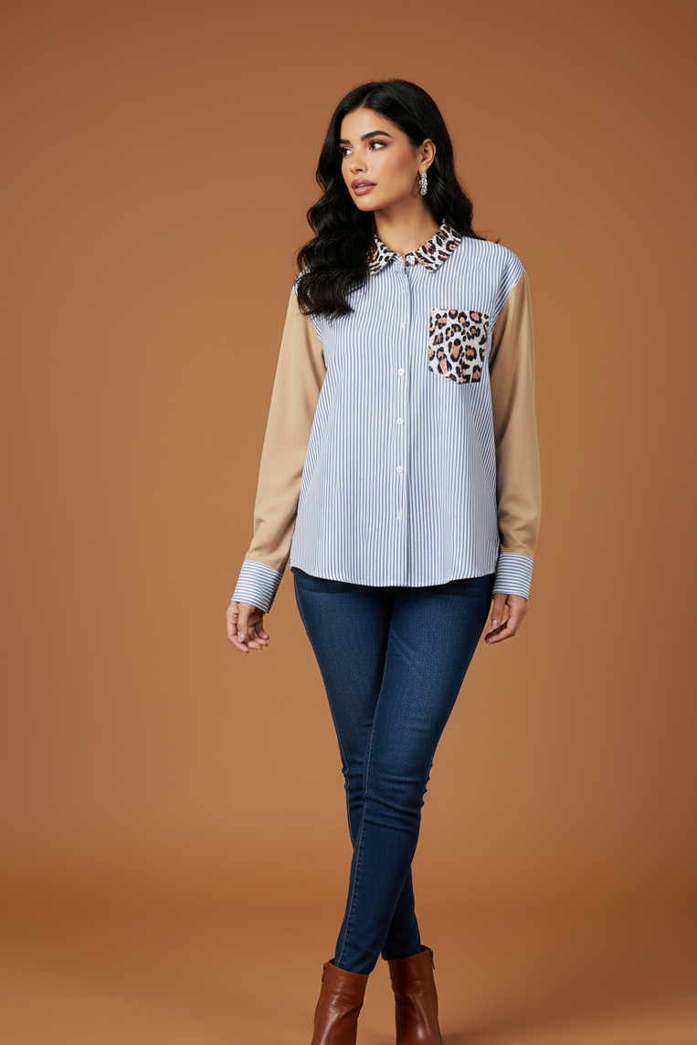 Mixed Print Button-Up