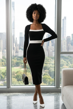 Contrast Bodycon Midi Dress