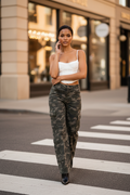 Camo Denim Cargo Wide Leg Pants