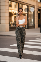 Camo Denim Cargo Wide Leg Pants