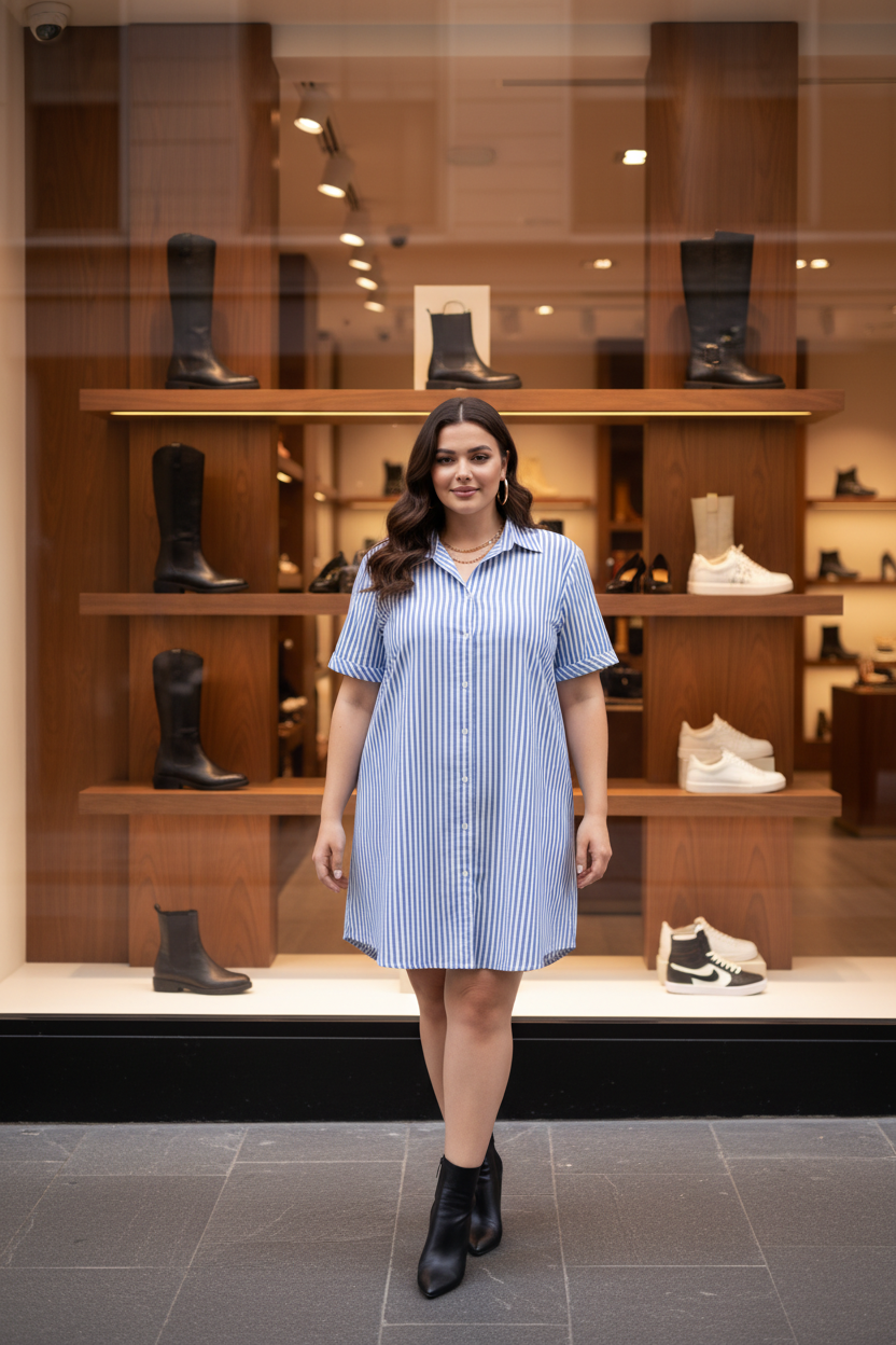 Button Striped Blouse Dress