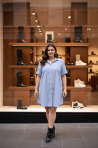 Button Striped Blouse Dress