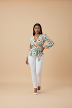 Geometric Pattern Wrap Blouse