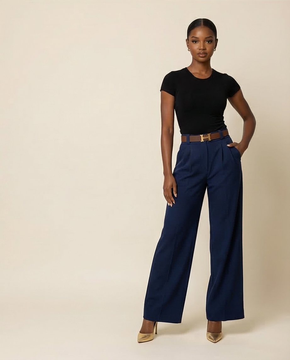 Marine Blue High-Waist Pants