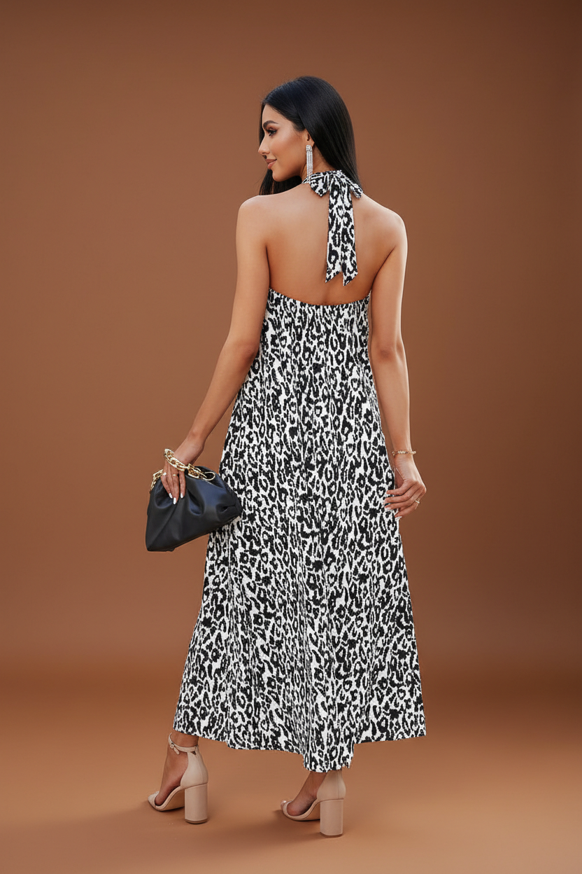 Animal Print Backless Maxi