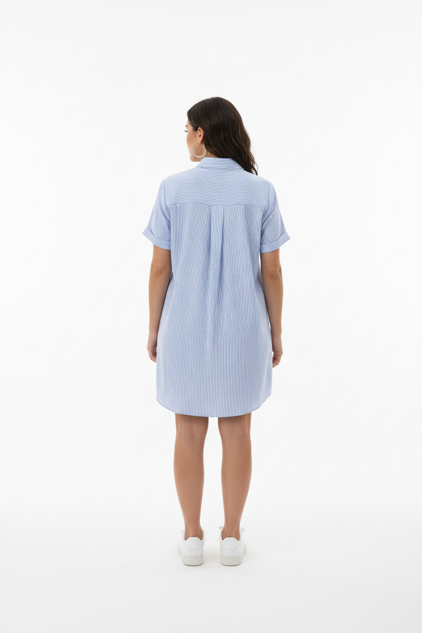 Button Striped Blouse Dress