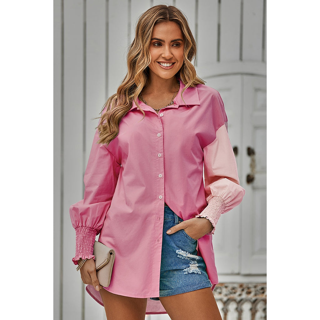 Color Play Button Blouse