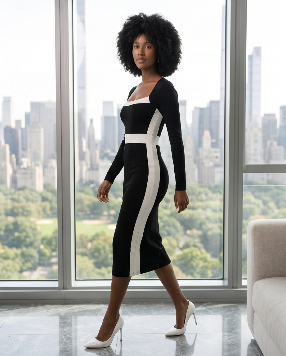 Contrast Bodycon Midi Dress