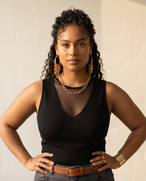 Black Fitted V-Neck Bodysuit