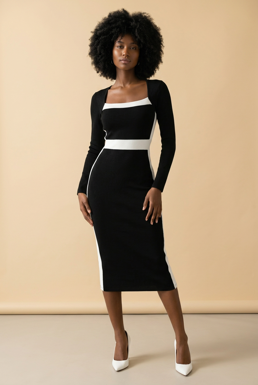 Contrast Bodycon Midi Dress