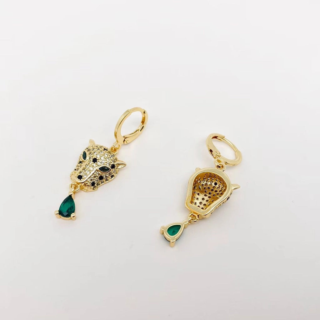 Gold Leopard Head Huggie Earrings