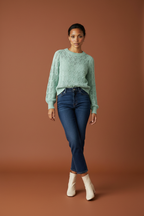 Sage Green Openwork Leaf Sweater