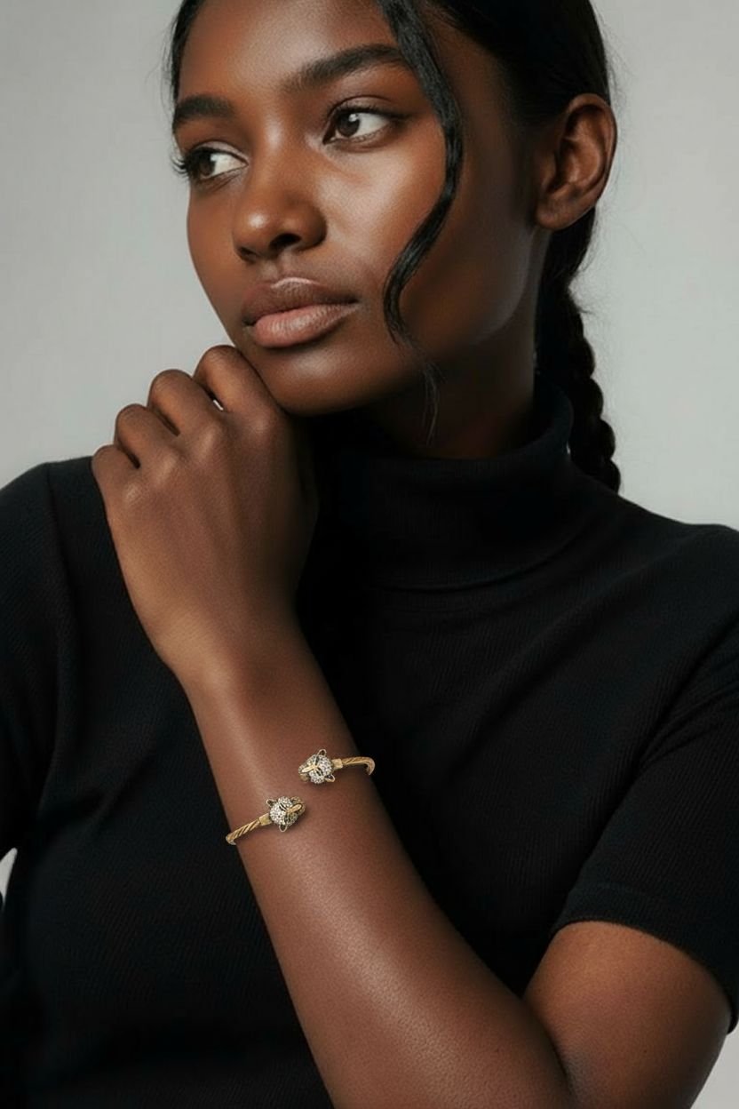 Double Leopard Head Vintage Bronze Brass Bangle