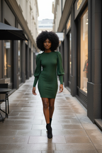 Emerald Knit Puff Sleeve Dress