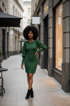 Emerald Knit Puff Sleeve Dress