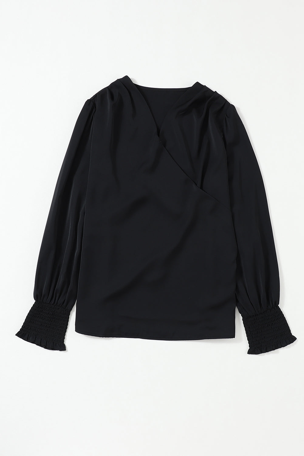 Black Long-Sleeve Wrap Blouse