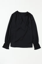 Black Long-Sleeve Wrap Blouse