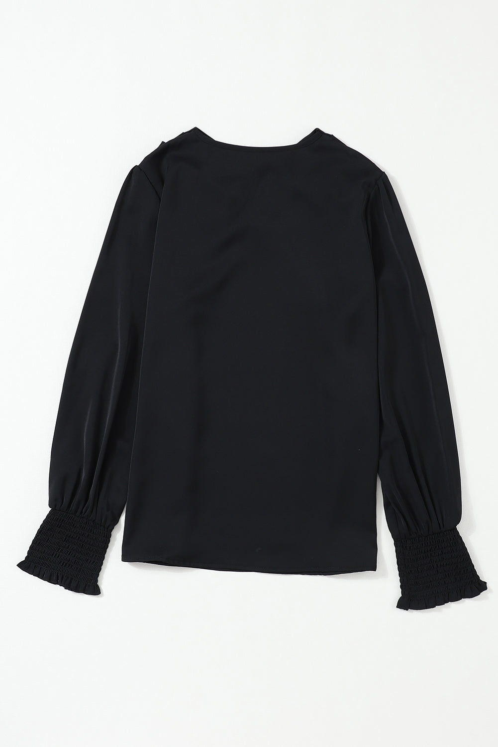 Black Long-Sleeve Wrap Blouse