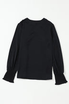 Black Long-Sleeve Wrap Blouse