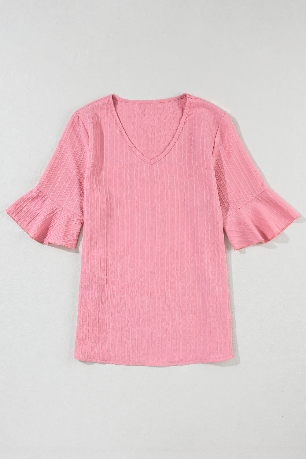 Rose Ribbed V-Neck Blouse