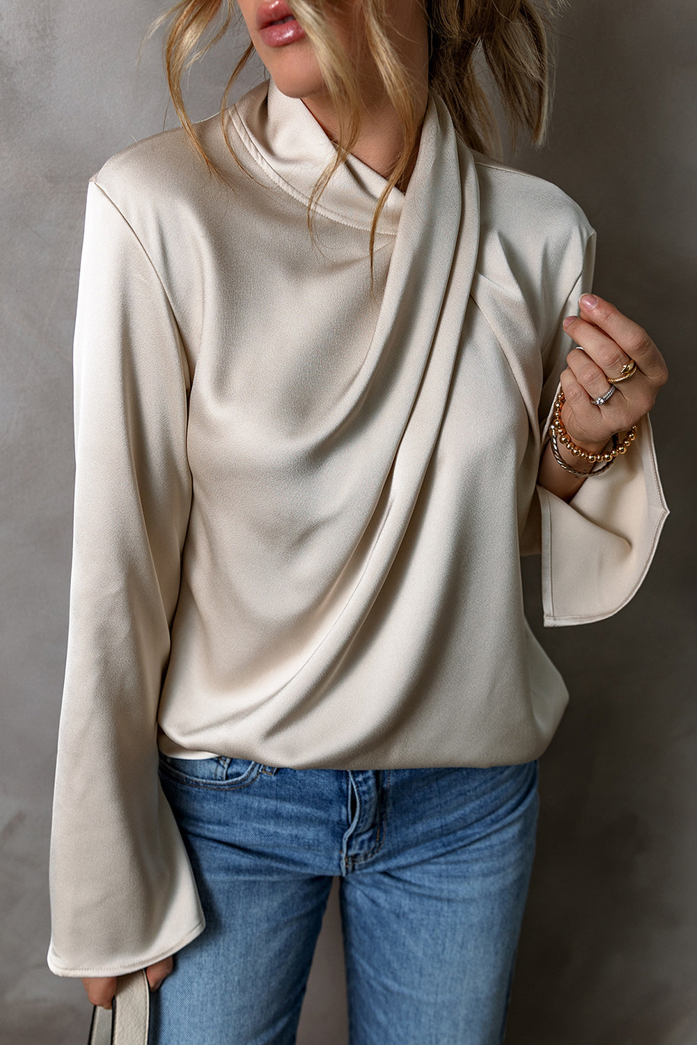 Satin Cross-Wrap Blouse