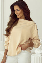 Draped Off-Shoulder Button Sweater