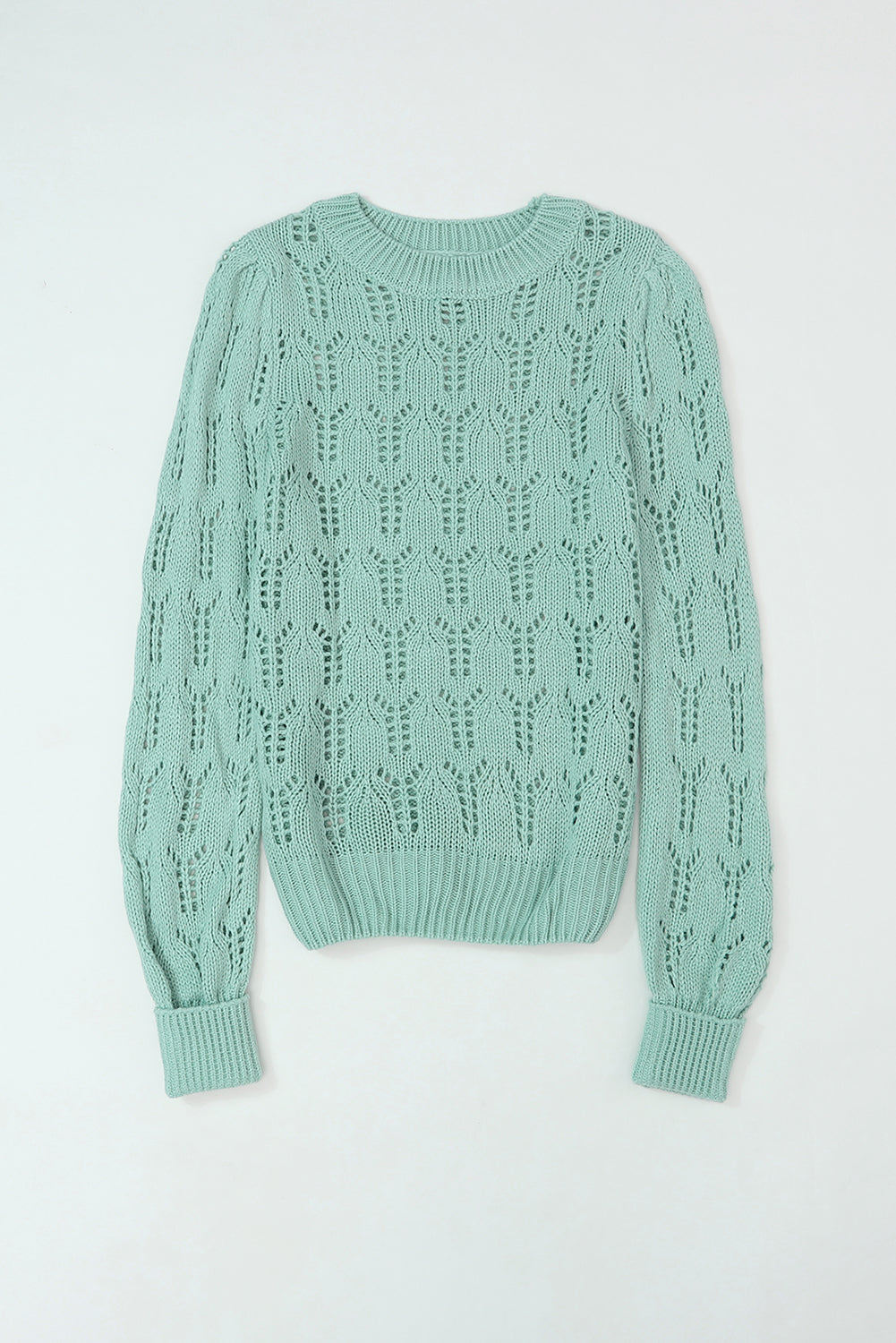 Sage Green Openwork Leaf Sweater