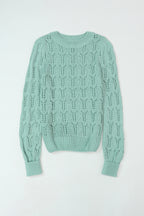 Sage Green Openwork Leaf Sweater