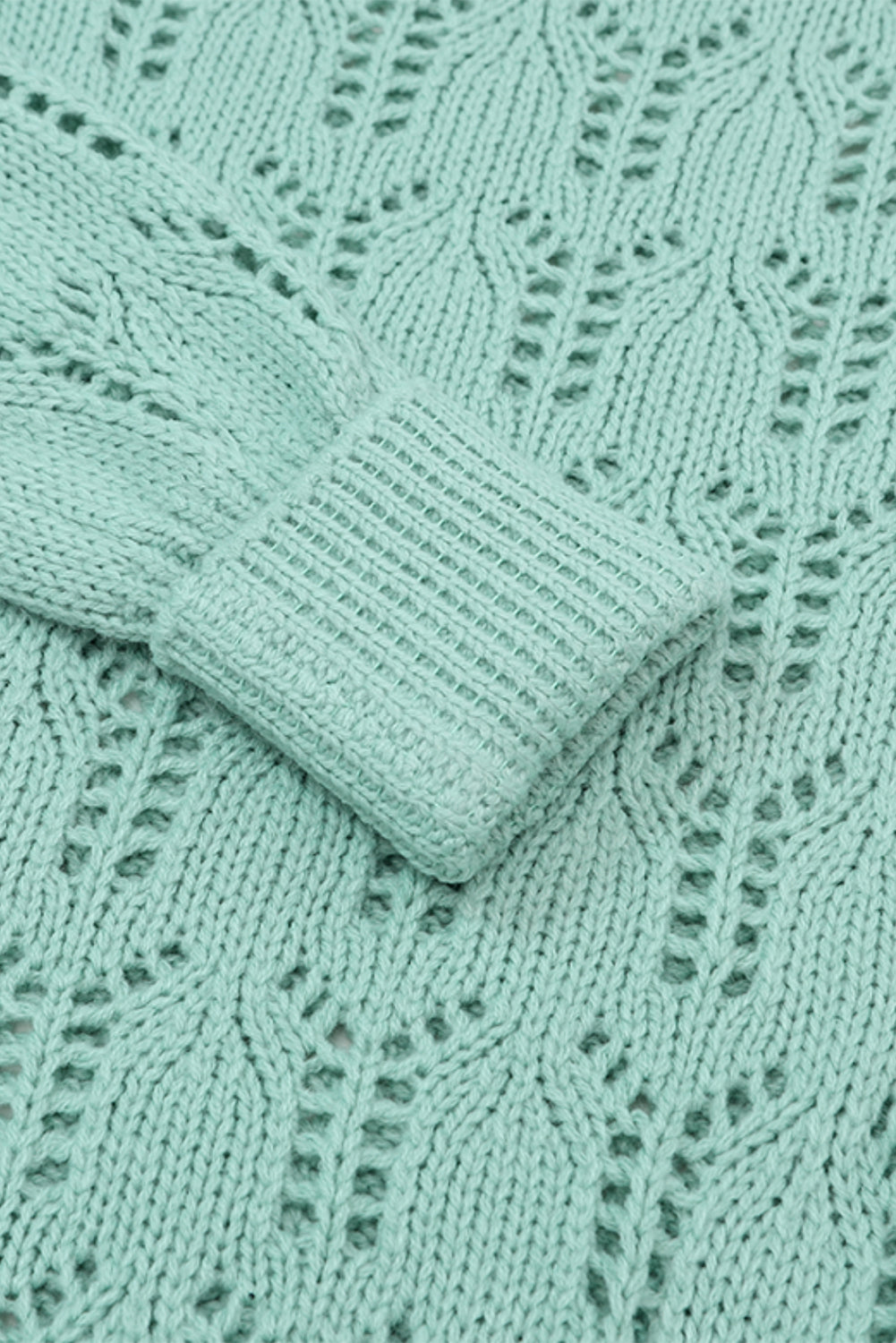 Sage Green Openwork Leaf Sweater