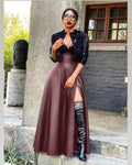 High-Slit Burgundy Leather Maxi