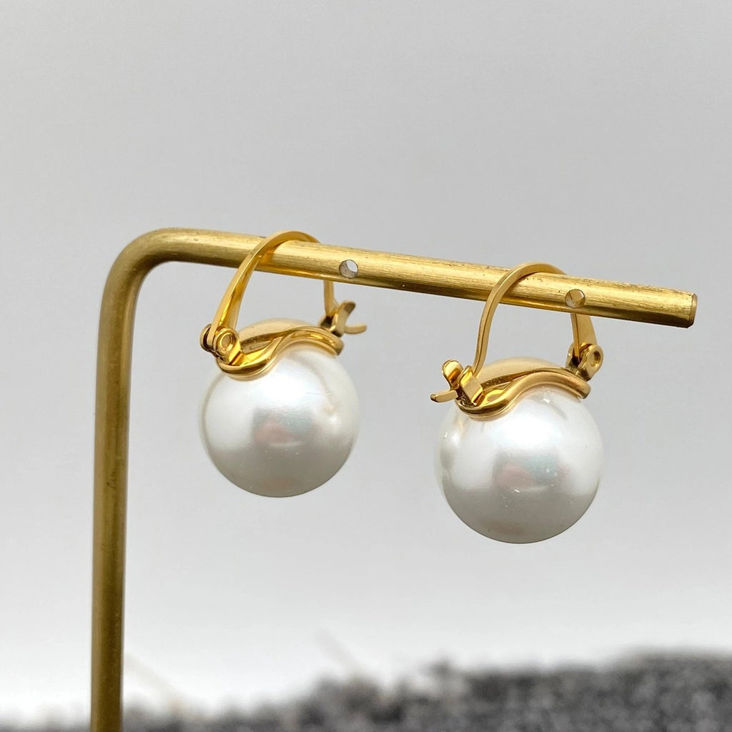 Gold Pearl Drop Hoops