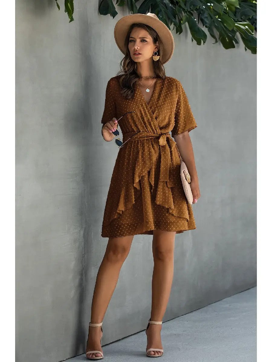Rust Print Ruffle Hem Dress