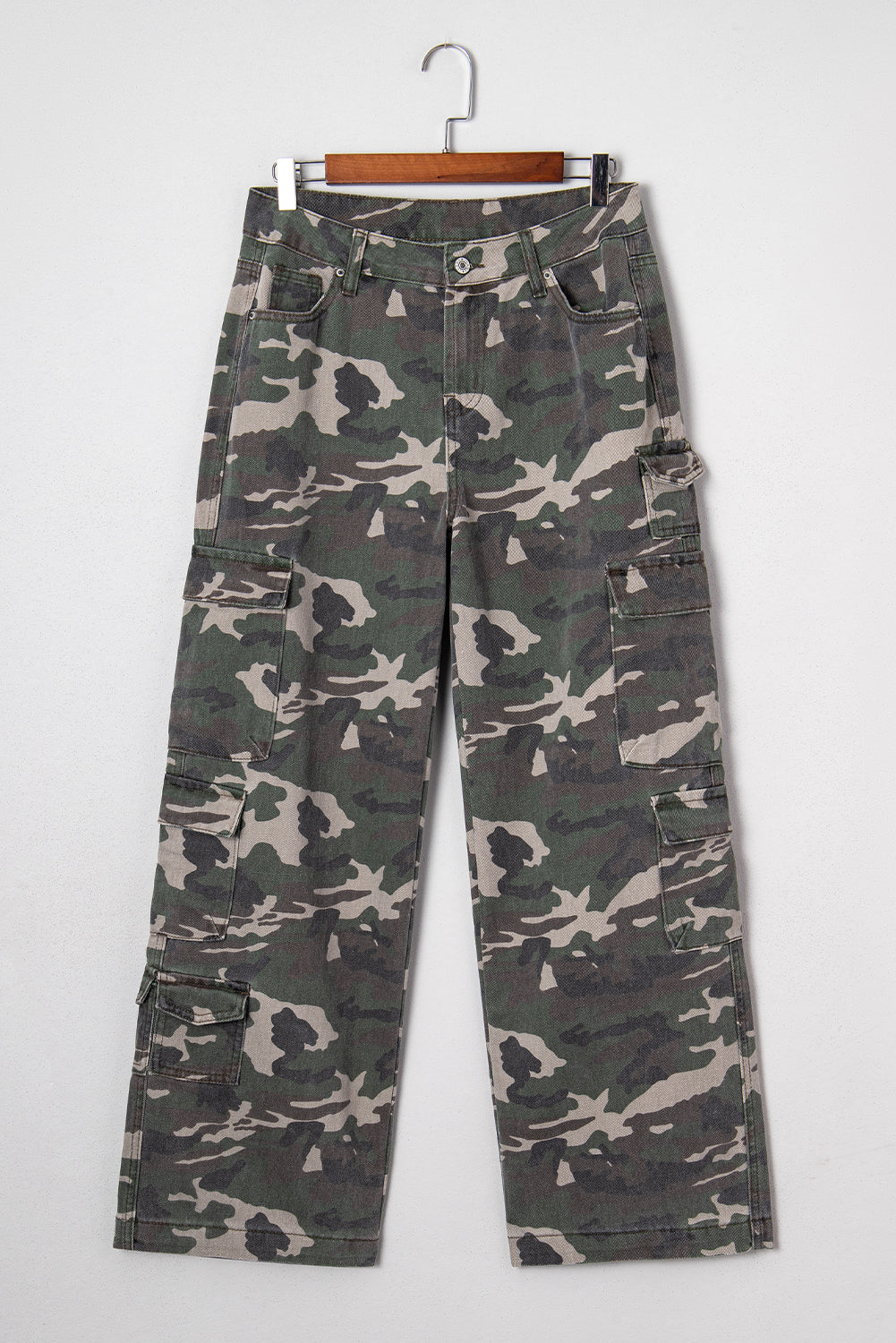 Camo Denim Cargo Wide Leg Pants