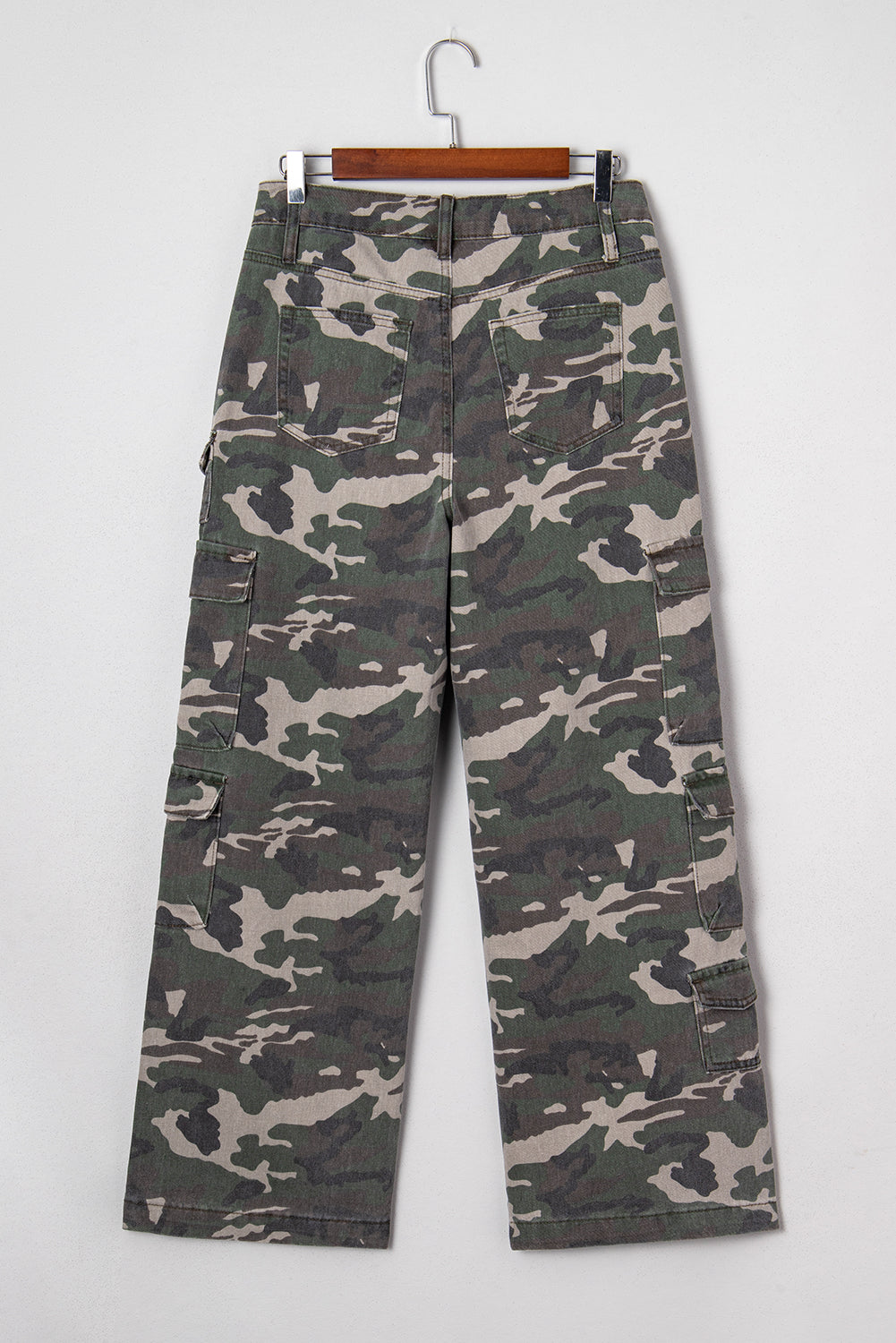 Camo Denim Cargo Wide Leg Pants